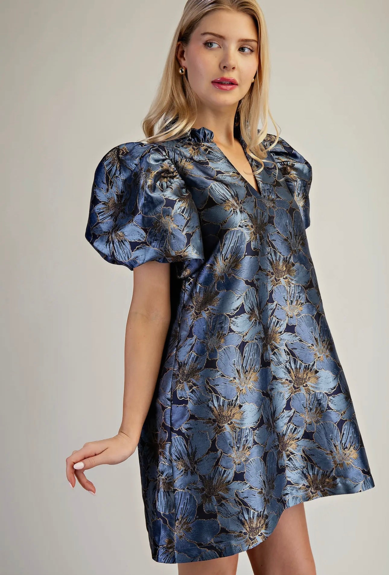 UPTOWN ALLURE BLUE FLORAL MINI DRESS