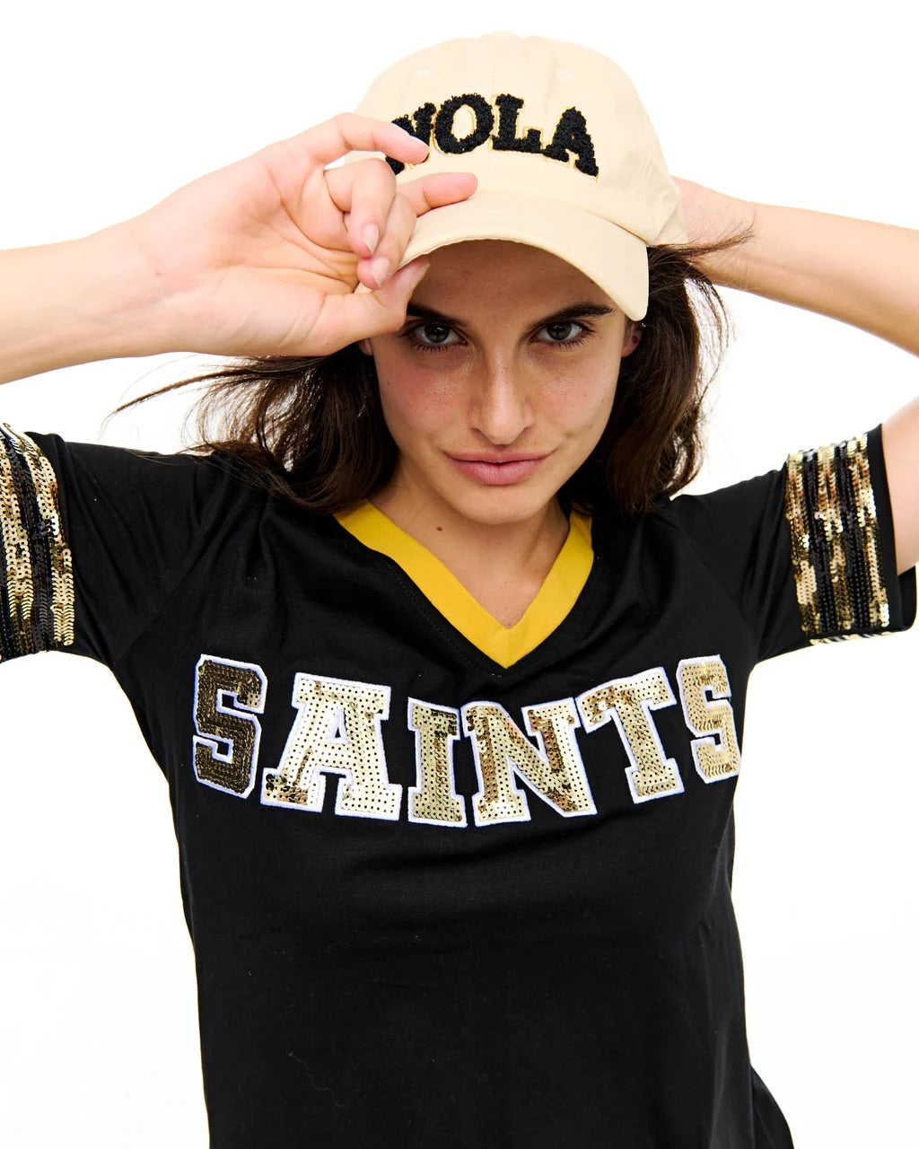 Saints Sequin Top-Black