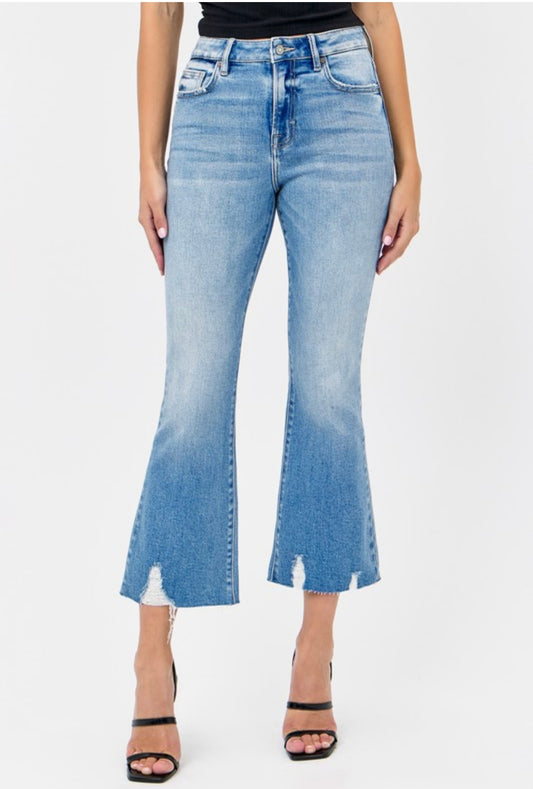 Hidden Happi Grinded Crop Flare Jeans-Medium Wash