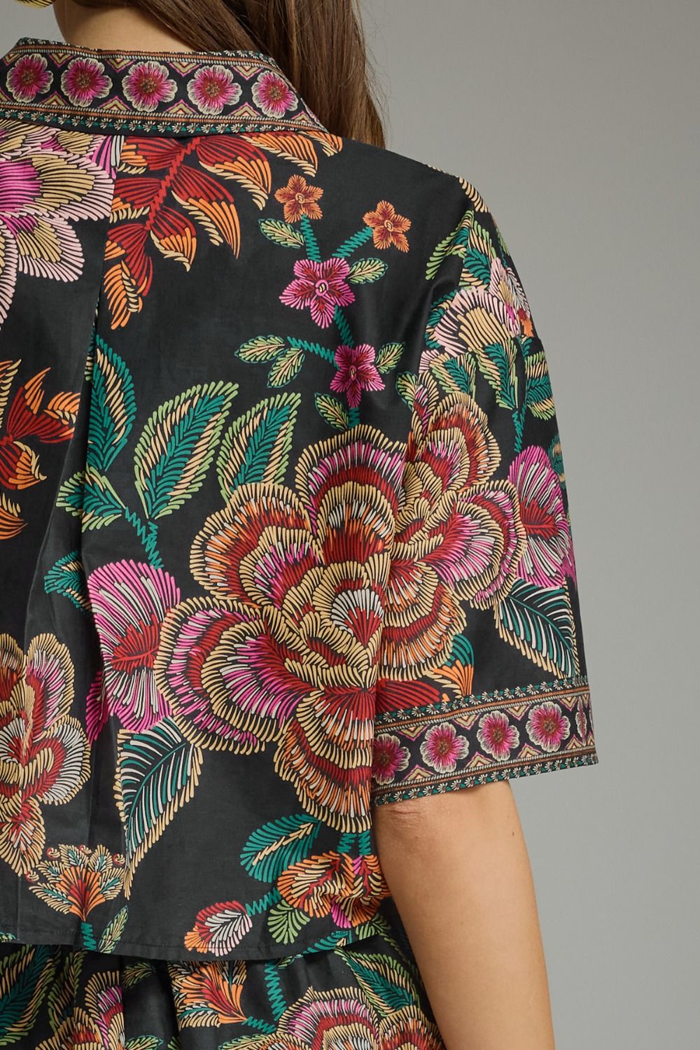 Midnight Bloom Collared Blouse & Wrap Skort Set