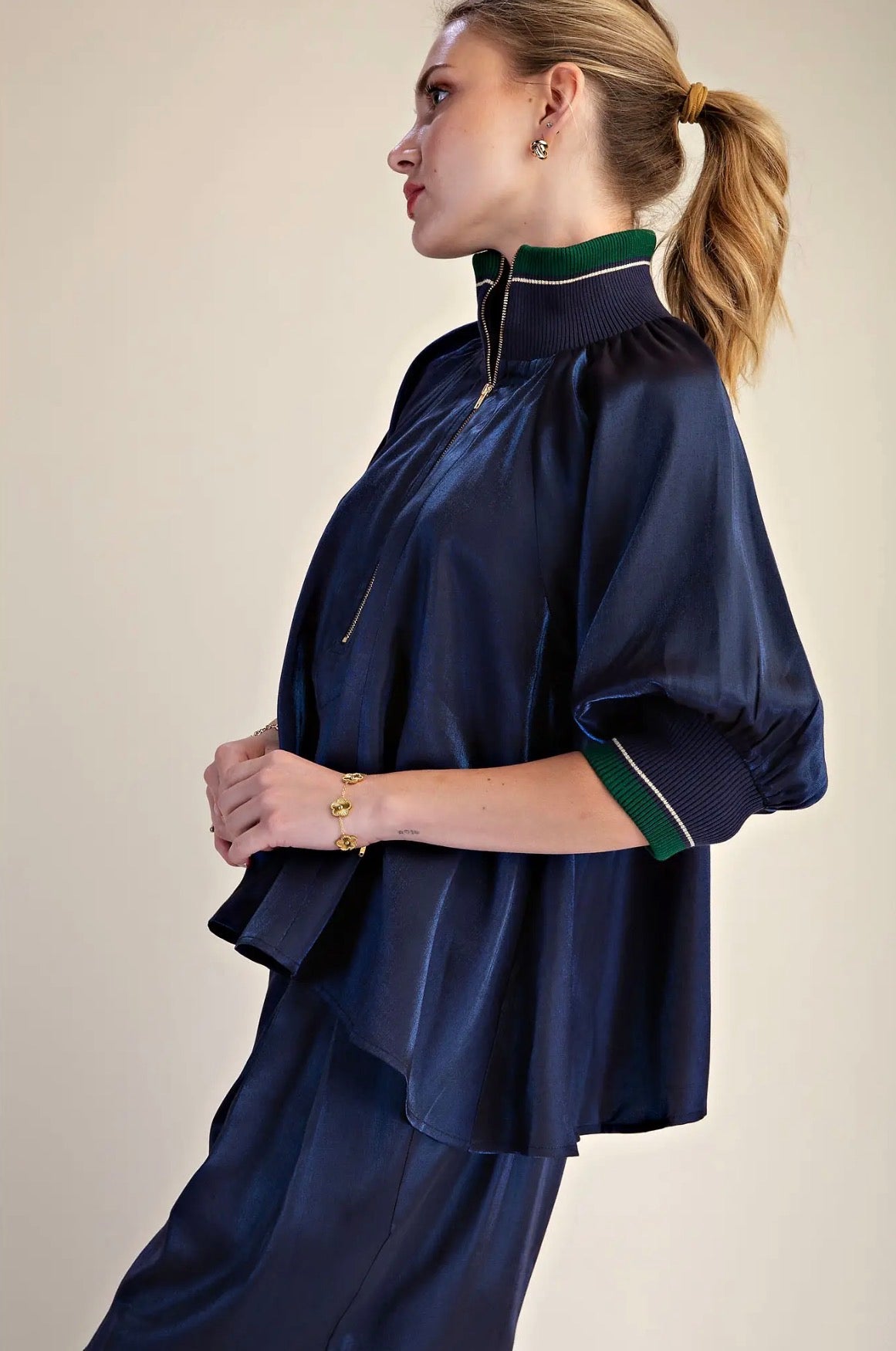 Southern Charm Puff Sleeve Blouse~Navy