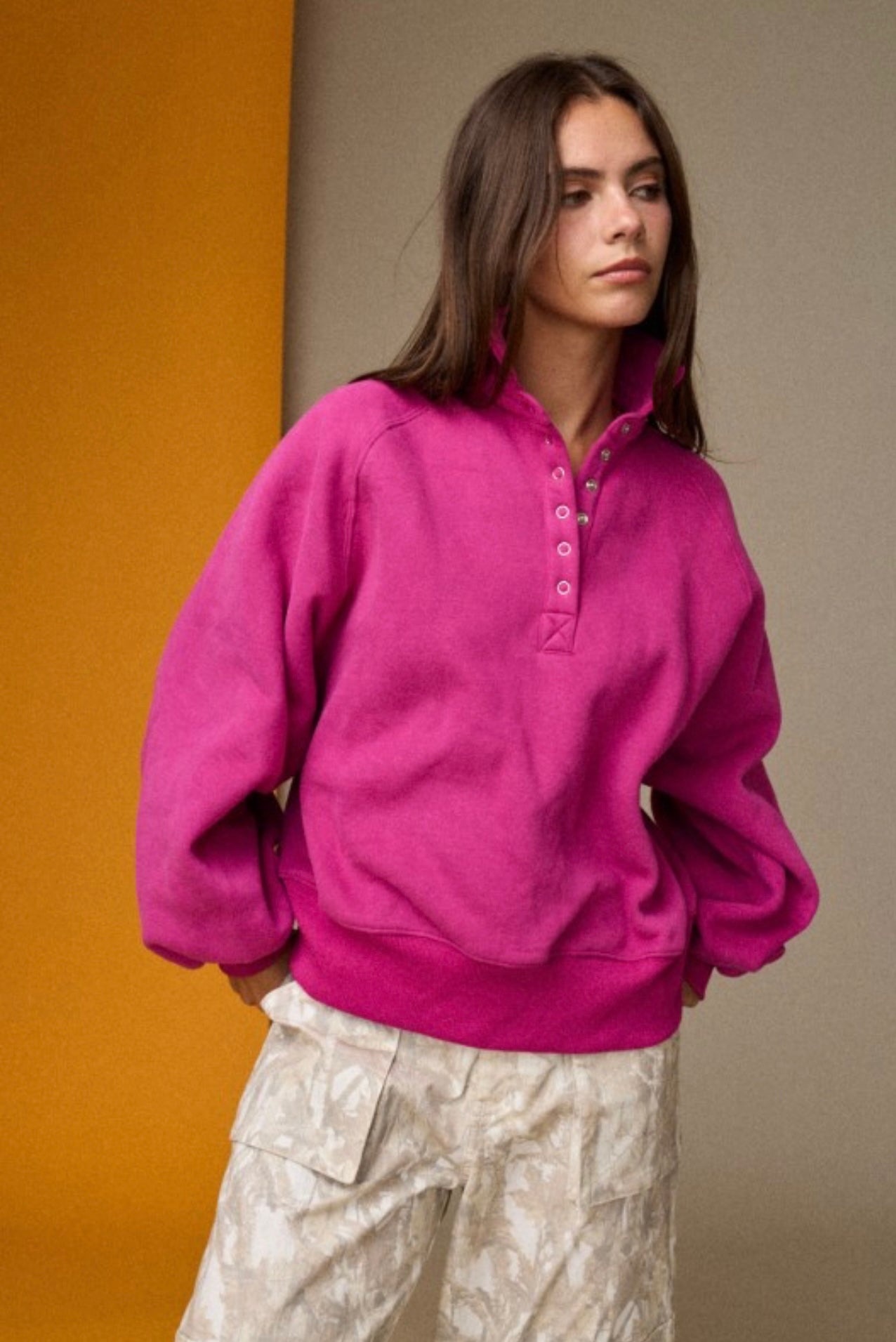 Papermoon Piper Snap Button Collared Sweatshirt- Fuchsia