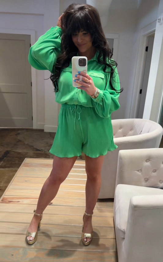 Lime Green Pleated Romper