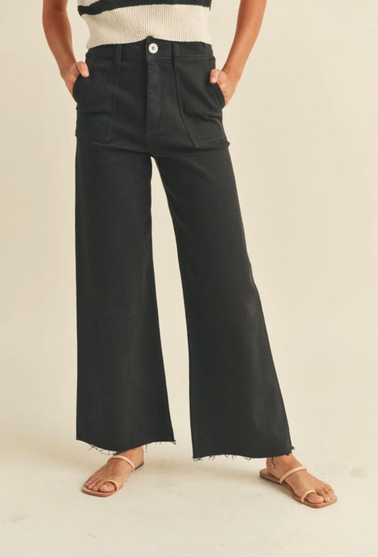 Black Front Pocket Wide Legged Pants- Miou Muse