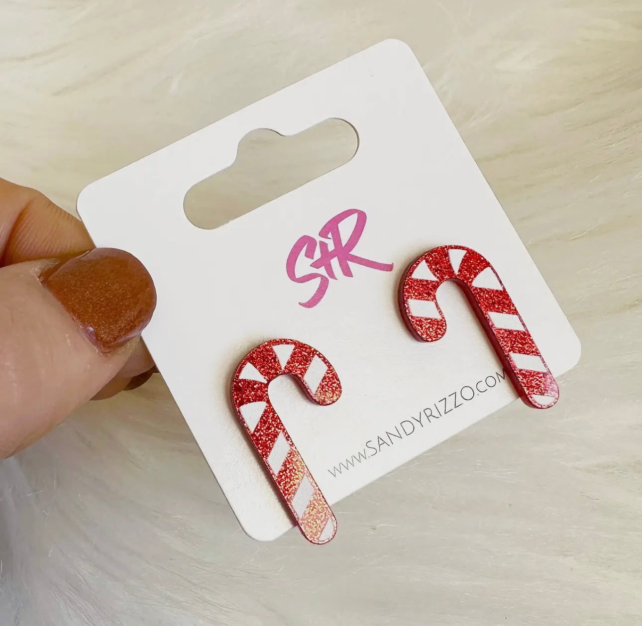 Red & White Acrylic Candy Cane Studs