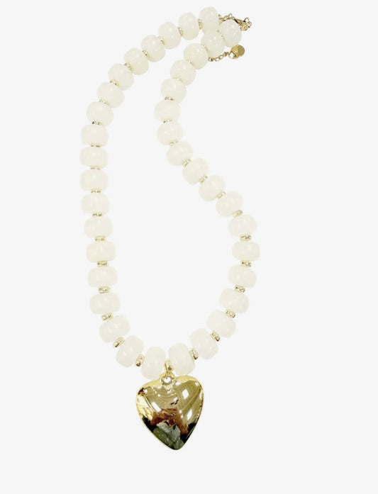 Lundie Chunky Beaded Necklace With Heart Charm