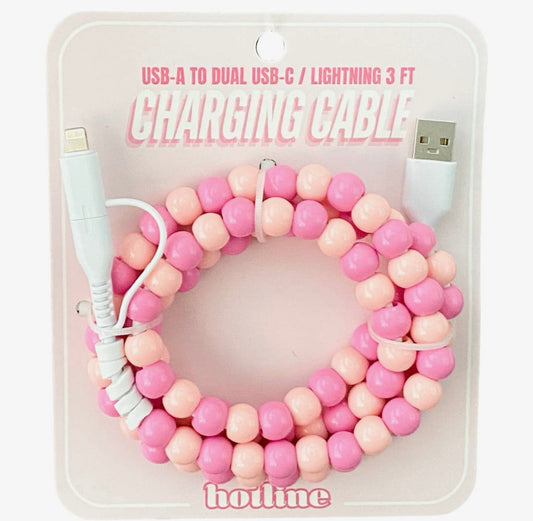 Pink Charger Cable~DUAL USB-C / USB-A TO DUAL USB-C / LIGHTNING 3 FT