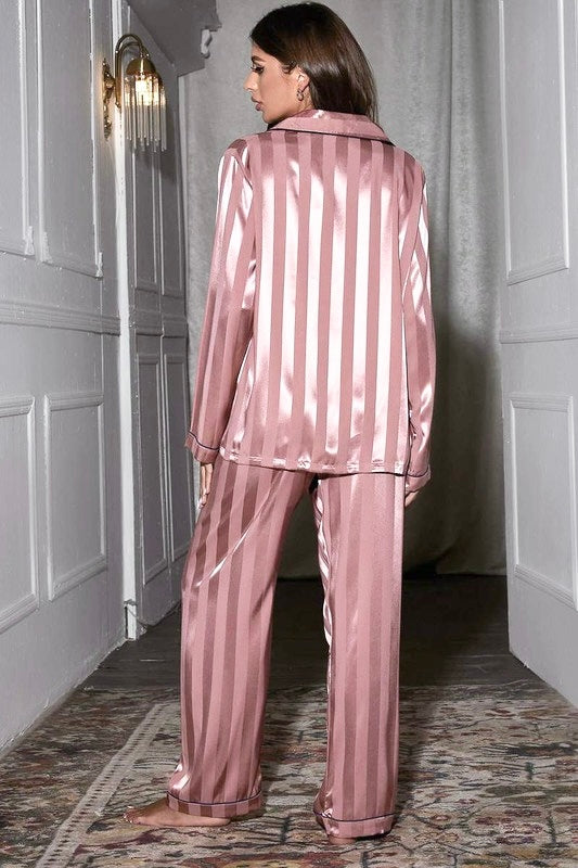 Dusty Pink Satin Pajama Set