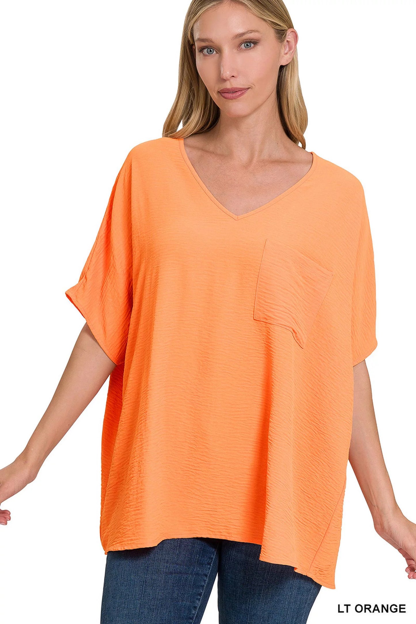 Woven V Neck Top- Light Orange