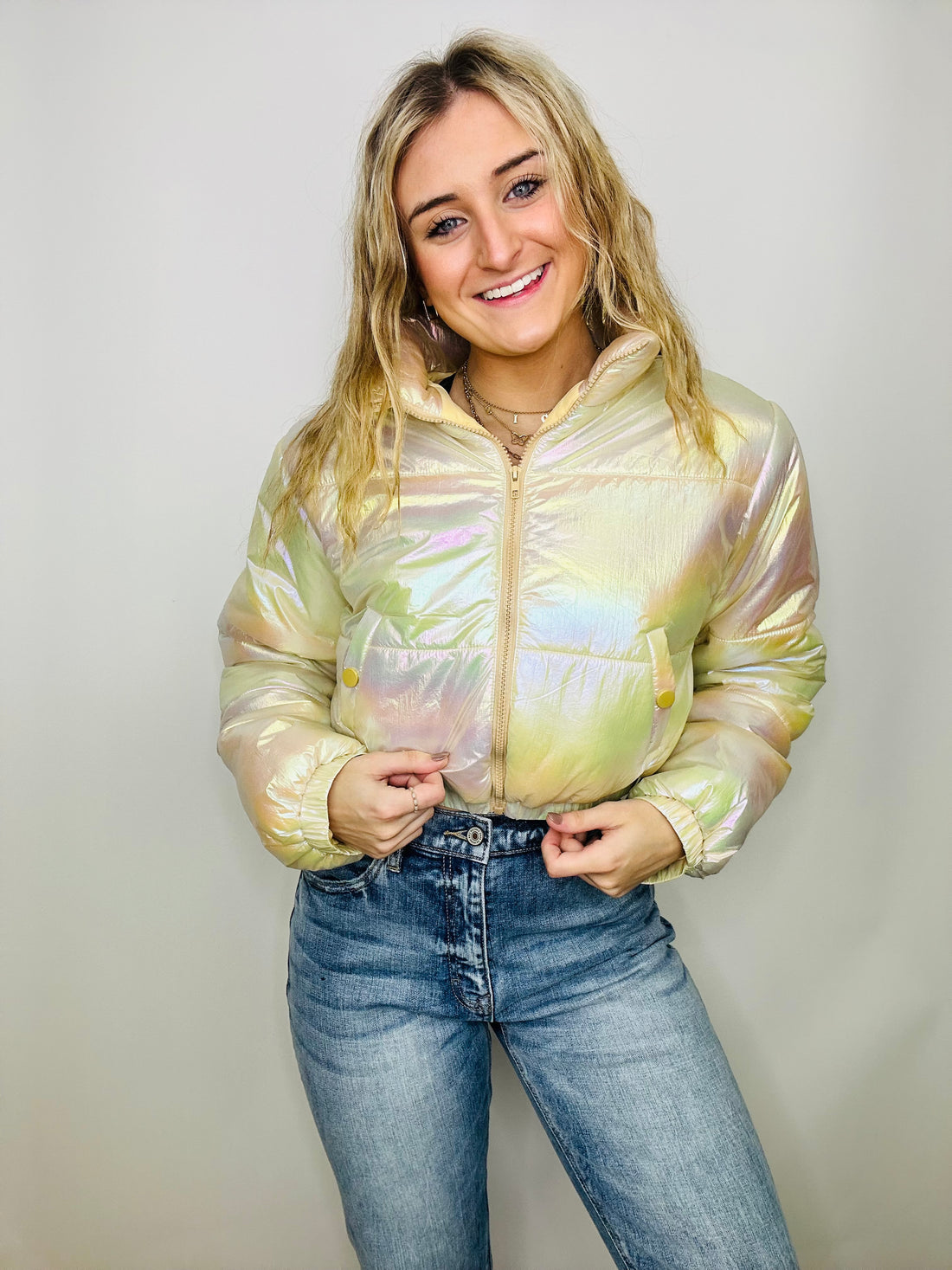 Nude Iridescent Puffer Jacket