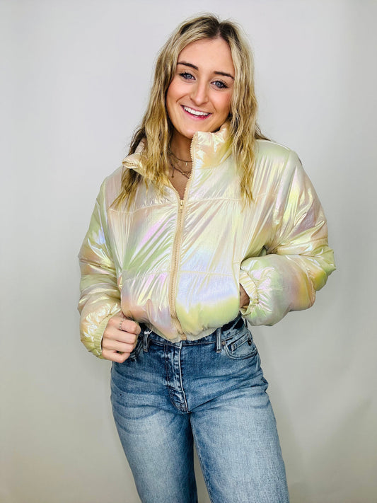 Nude Iridescent Puffer Jacket