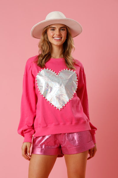 Pearl Heart Pullover- Pink