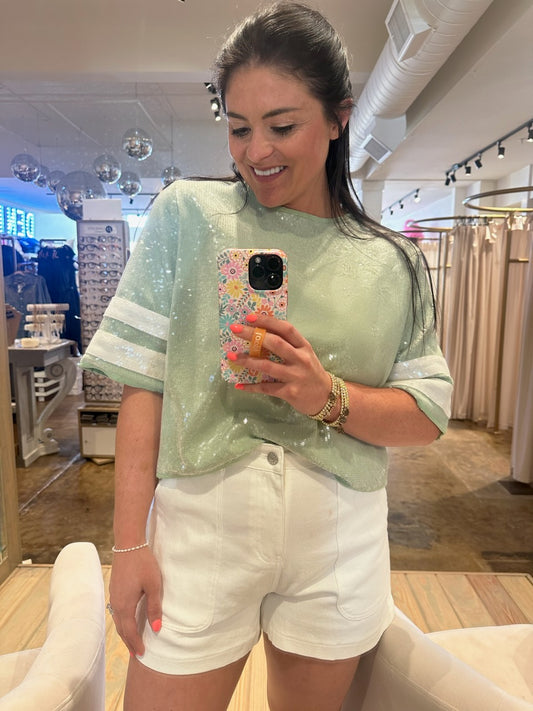 Sage Sequin Top