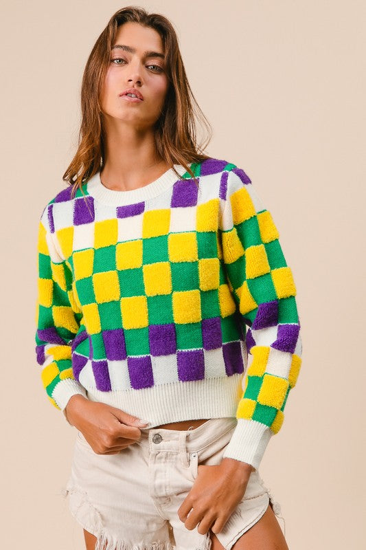 Mardi Gras Checker Sweater