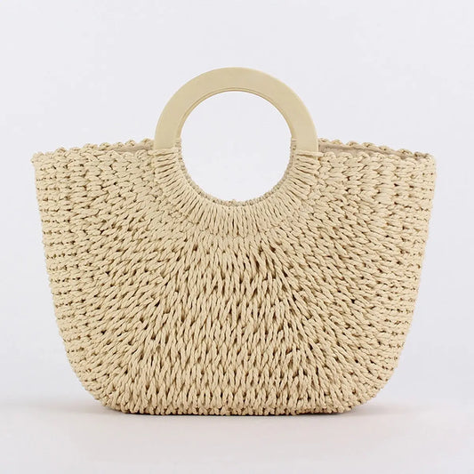 Tropical Paradise Handmade Woven Bag - Beige