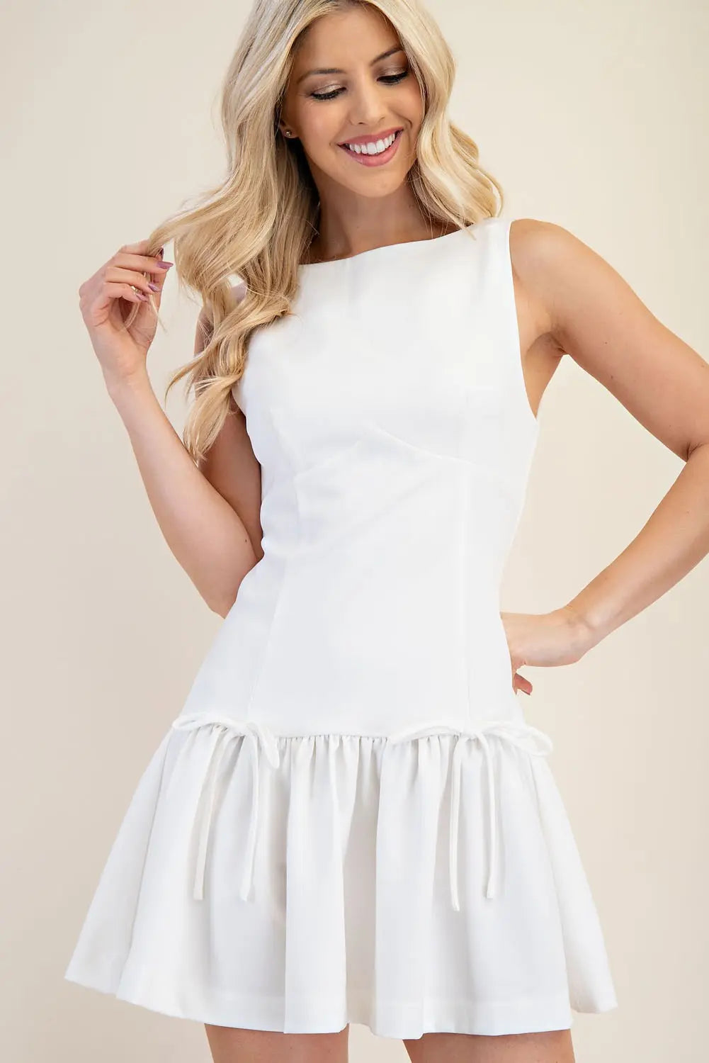White Bow Mini Dress