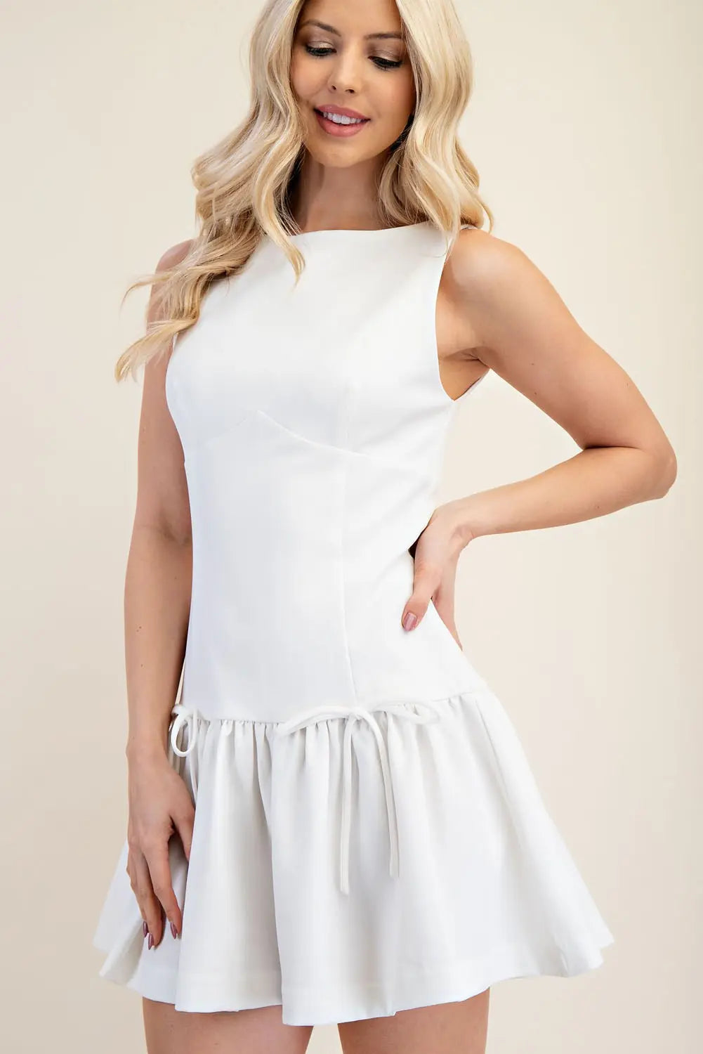 White Bow Mini Dress