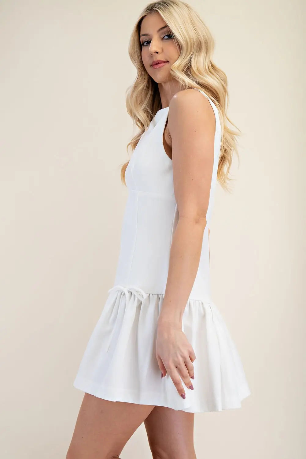 White Bow Mini Dress