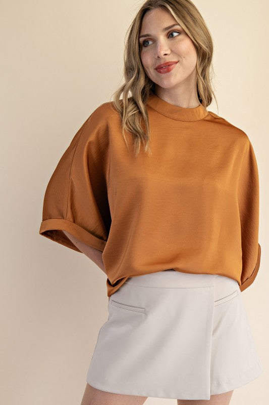 Mock Neck Oversized Top - Camel