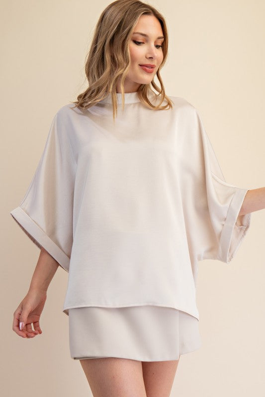 Mock Neck Oversized Top - Cream