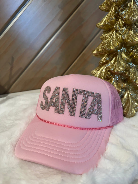 Rhinestone SANTA Trucker Hat Pink