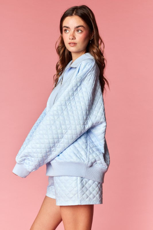 Cozy Sky Blue Quilted Bow Print Set