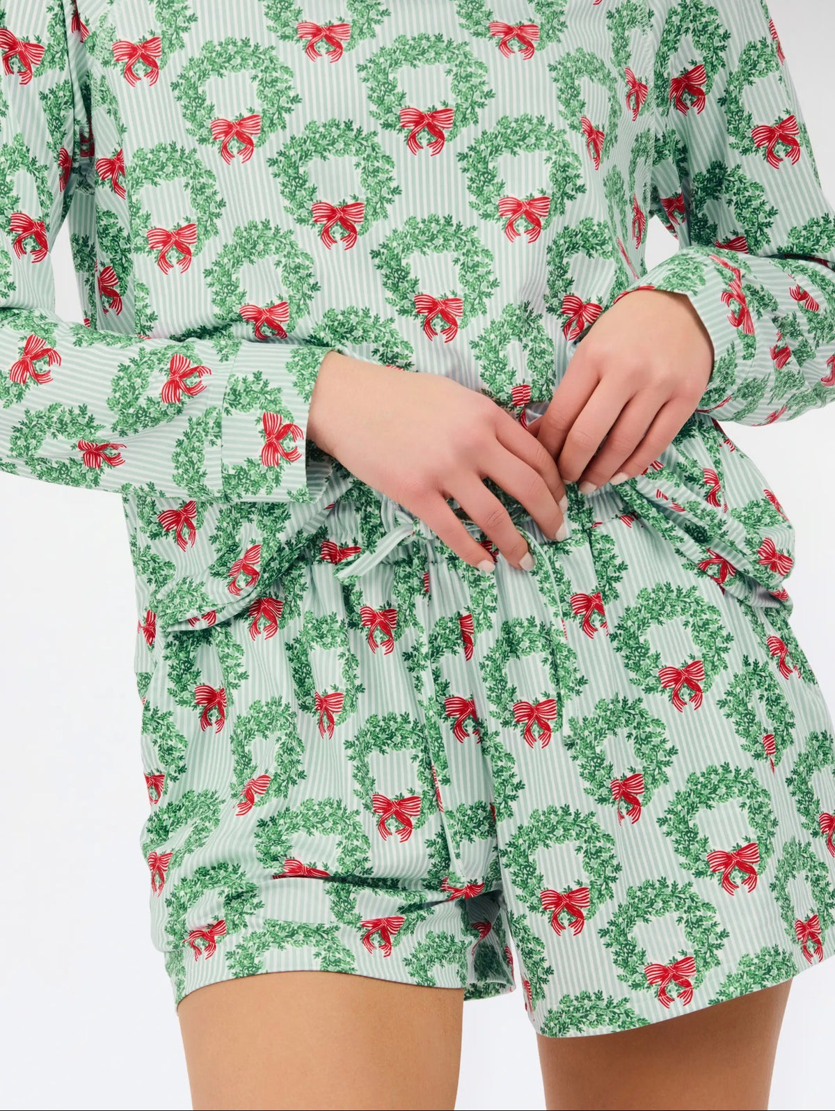 Women's Annie Wreath & RibbonShorts Set Butter Soft | ChristmasPajamas~Mary Square